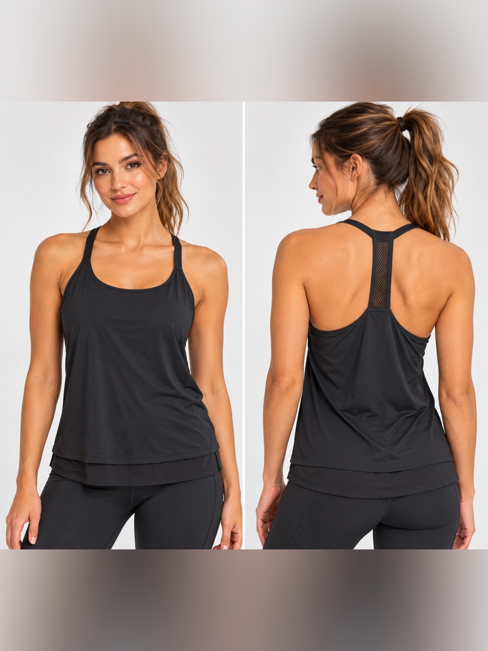 Fabletics Black Racerback Layered Workout Tank